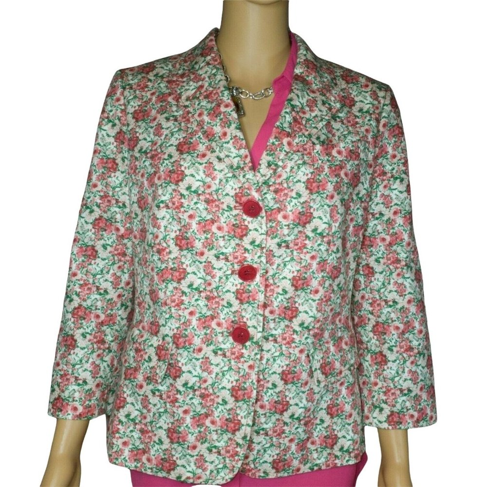 Talbots Women's Jacket  Blazer Watercolor Rose The Grace Fit 3/4 Sleeve 10